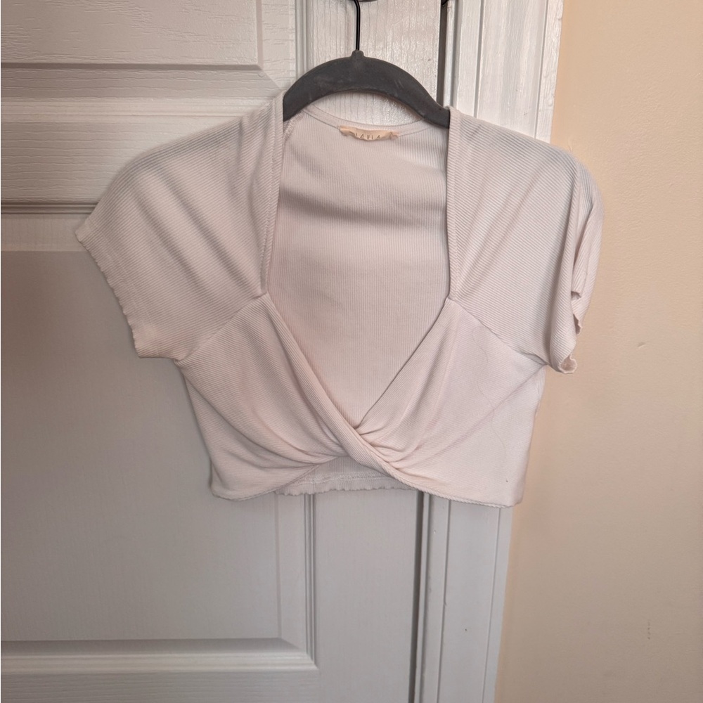 ILLA ILLA Cream Cap Sleeve Wrap Blouse